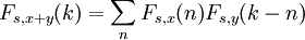 F_{s,x+y}(k) = \sum_n {F_{s,x}(n) F_{s,y}(k - n)} \,