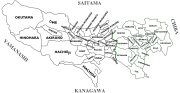 Map showing the mainland portion of Tokyo.