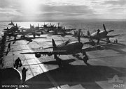 Fairey Firefly aircraft on board HMAS Sydney off Korea, during the Korean War.