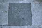 A paving stone on Kilburn High Road in London commemorates the route of Watling Street