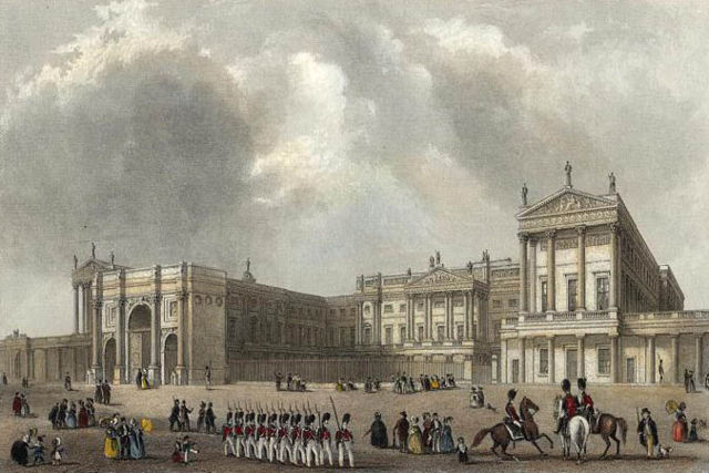 Image:Buckingham Palace engraved by J.Woods after Hablot Browne & R.Garland publ 1837 edited.jpg