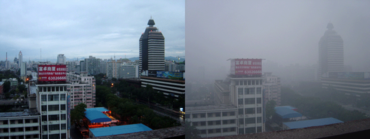 Beijing air on a day after rain (left) and a sunny but smoggy day (right)