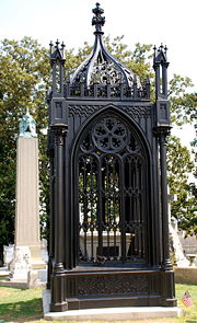 Monroe's grave at Hollywood Cemetery in Richmond, Virginia.  John Tyler's grave is visible in the background.
