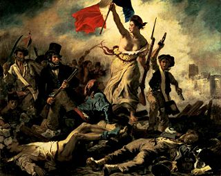 Eugene Delacroix's Liberty Leading the People (1830, Louvre), a painting created at a time where old and modern political philosophies came into violent conflict.