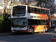 An Alexander Dennis Enviro 500 equipped with bike rack, servicing Victoria, British Columbia.