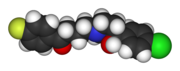 Model of a haloperidol molecule. Haloperidol is an antipsychotic medication sometimes used to treat severe cases of Tourette's.