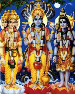 The Trimurti of the three Hindu Gods: Brahmā, Viṣṇu, and Śiva