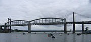 The Royal Albert Bridge, 1859 (closest), and Tamar Bridge, 1961 (behind), connects Cornwall with Plymouth and the rest of the UK