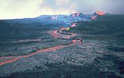 Lava fountains feed ʻaʻā lava flow in March 1984.