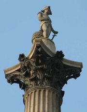 Nelson on top of his column in Trafalgar Square