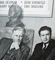 James Cannon and Felix Morrow, with a bust of Trotsky.