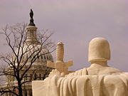 The dome of the U.S. Capitol seen from the U.S. Supreme Court
