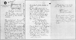 A letter written by the 14-year-old Castro to U.S. President Franklin D. Roosevelt, expressing admiration and asking for a $10 bill. Castro writes, "If you like, give me a ten dollar bill green American, because never, I have not seen a ten dollar bill," signing the letter, "Thank you very much. Good by [sic]. Your friend, Fidel Castro."