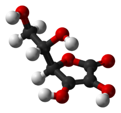 The structure of the antioxidant vitamin ascorbic acid (vitamin C).