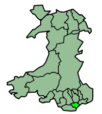 Location of the city of Cardiff (Light Green) within Wales (Dark Green)