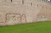 The front wall of Cardiff Castle, showing part of the original Roman fort from which the city may have derived its name