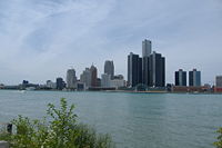 Detroit skyline along the Detroit River.