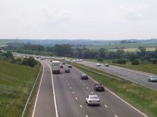 The M1 motorway heading south towards junction 37 at Barnsley, South Yorkshire.