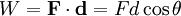 W = \mathbf{F}\cdot \mathbf{d}=Fd \cos\theta  \,\!